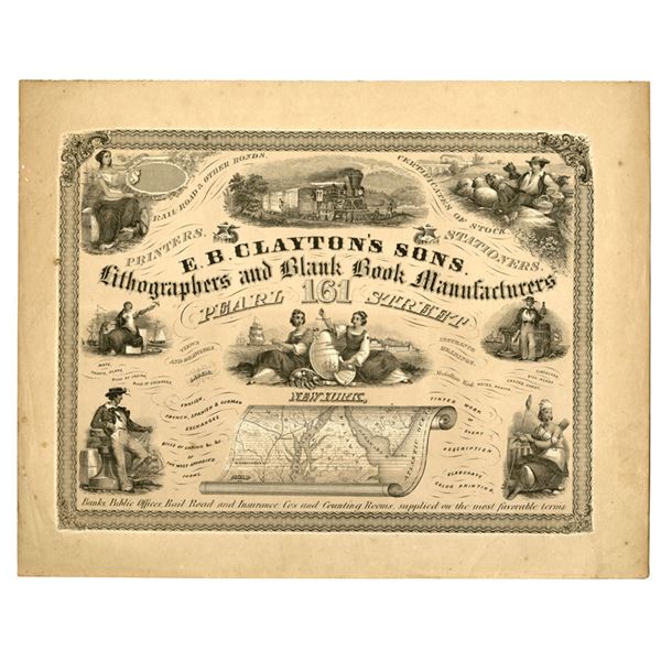 NY. E.B. Clayton's Sons Lithographers and Blank Book Manufacturers, ca.1860 to 1880s, Sample Sheet.