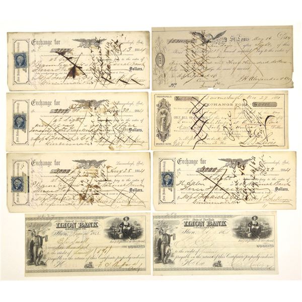 IN. MO. NY. Bills of Exchange and Bank Draft Assortment, ca.1860-64.