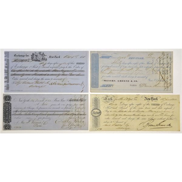 Transatlantic Bills of Exchange, New York to Paris and Antwerp, ca.1850s