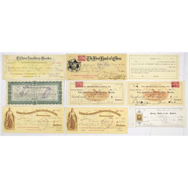 Western Banking, Ranching, and Industrial Ephemera including Mormon Related Company Checks, 1890s to