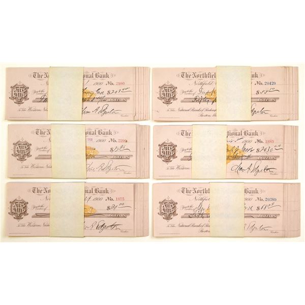 VT. Northfield National Bank, 1900, Issued Check Assortment.