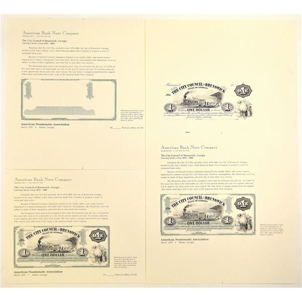 GA. ABN Souvenir Card - City Council of Brunswick, $1 Obsolete Banknote Progress Proof ca.1860 (1995