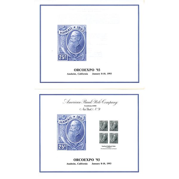 HI. ABNC, 1993, Progress Proof 25 Cent Hawaii Reprint Proof Stamp Souvenir Card