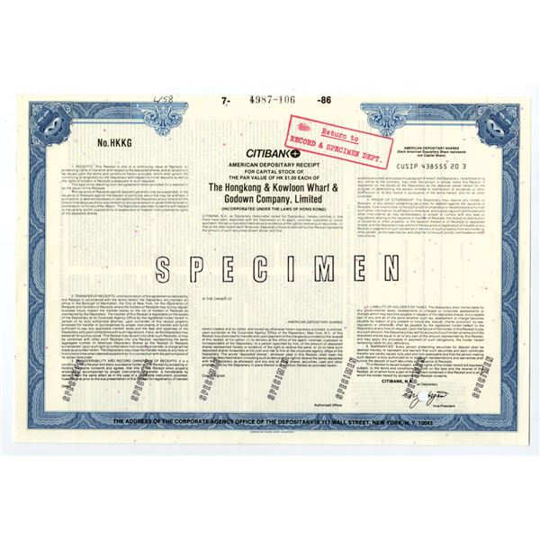 Hongkong & Kowloon Wharf & Godown Co., 1986, Specimen ADR Certificate