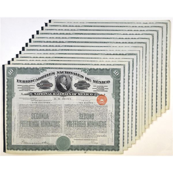 Mexico. Ferrocarriles Nacionales de Mexico, 1909, Issued Stock Assortment.