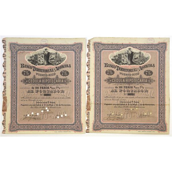 Puerto Rico. Banco Territorial y Agricola de Puerto-Rico, 1895, I/C Bond Pair.