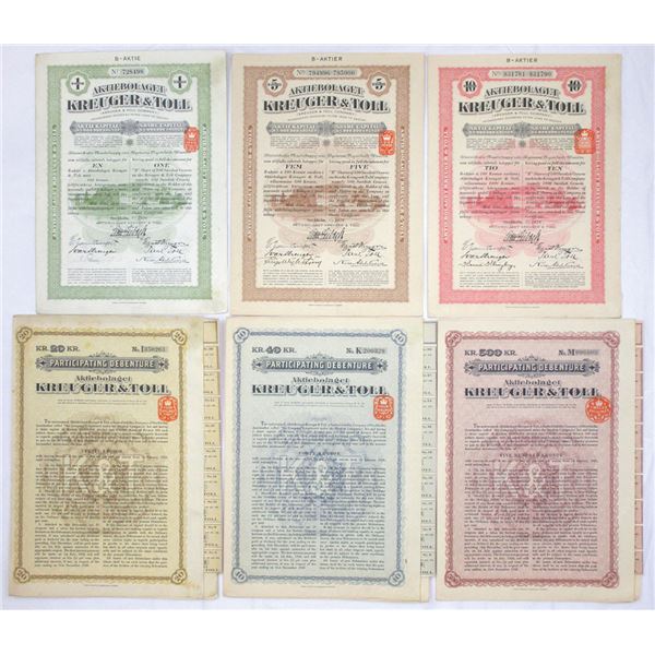 Sweden. Kreuger & Toll Co., 1928, Issued Share Certificates and Participating Debentures.