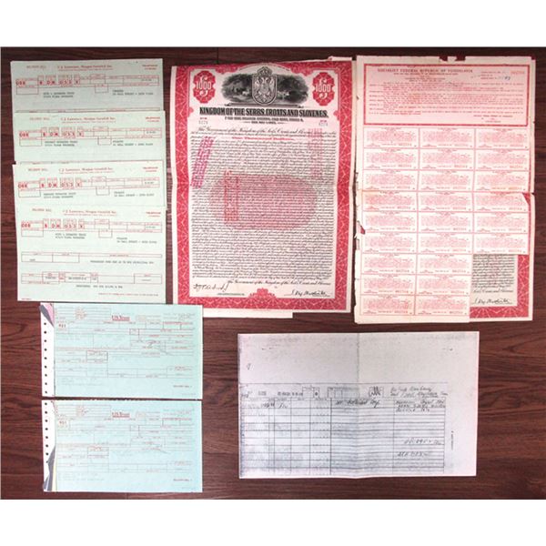 Yugoslavia. Kingdom of the Serbs, Croats and Slavenes,  and Other Fiscal Documents, 1922 to 1990
