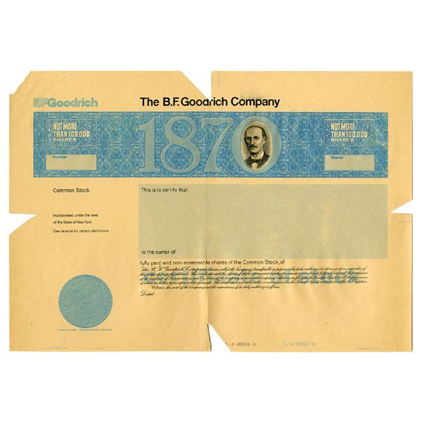 NY. B. F. Goodrich Co., ND (1960s), Proof Stock Certificate.