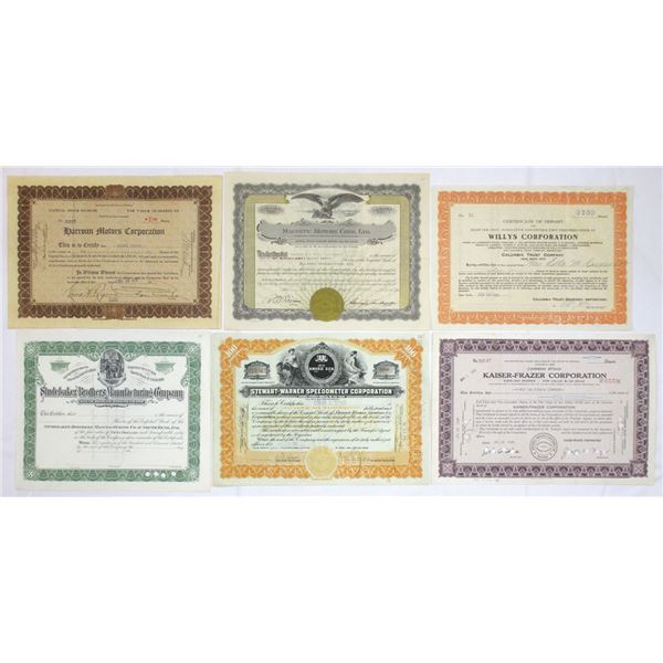 Automobiles & Automotive Industry Stock Certificate Collection, 1900s to 1940s.