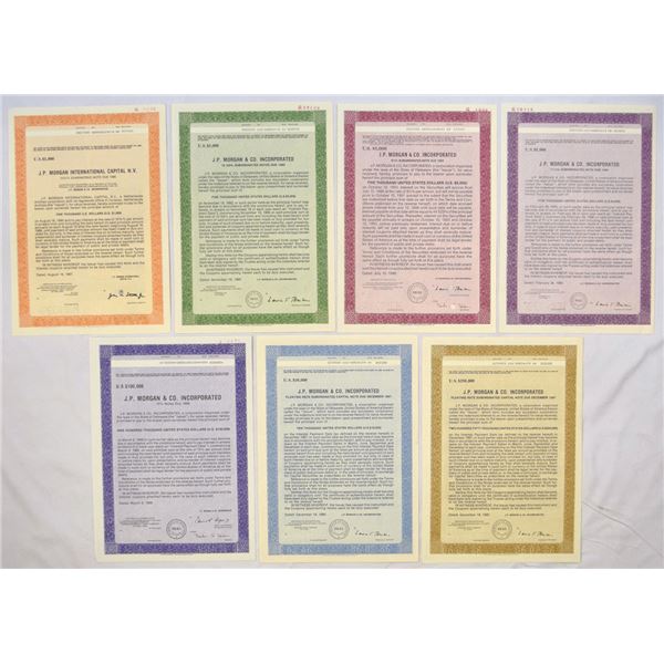 J. P. Morgan & Co. Inc. & J.P. Morgan International Capital N.V., 1985-89, Assortment of Specimen Bo