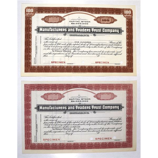 NY. Manufacturers and Traders Trust Co., ND (1920 to 1930s), Specimen Stock Certificate Pair.