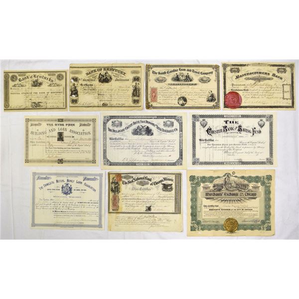Banking, Finance & Exchange Assortment, ca. 1880 to 1930s Stock Certificate Assortment.