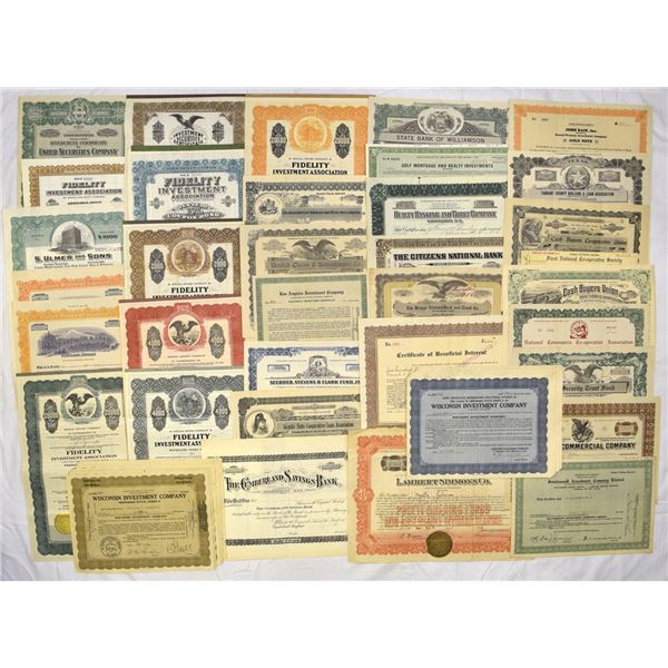 Banking, Investment & Financial Stock and Bond Assortment, 1890s to 1930s