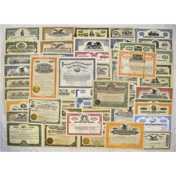 Banking, Trust & Finance Stock Certificate Assortment, 1880s to 1940s