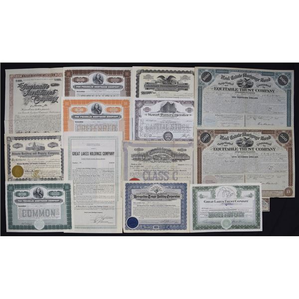 Trust, Loan and Building Finance Issued Stock and Bond Collection, ca.1900 to 1940s.