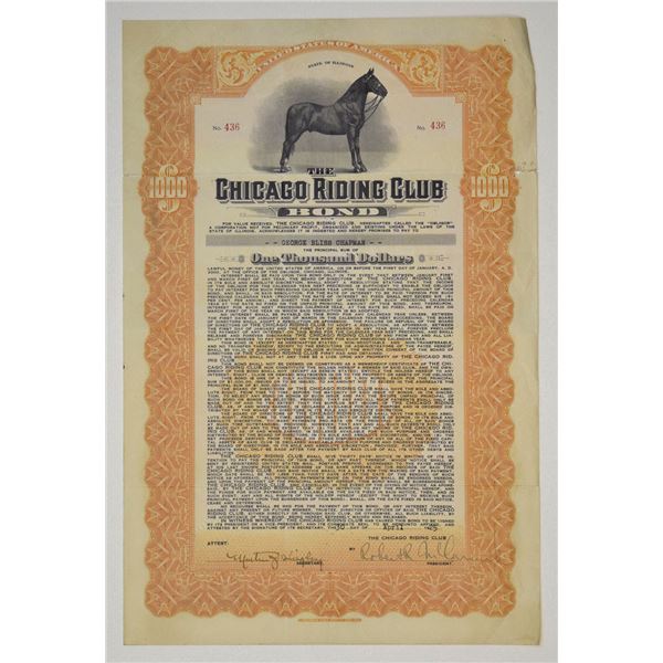 IL. Chicago Riding Club, 1925, I/U Bond.