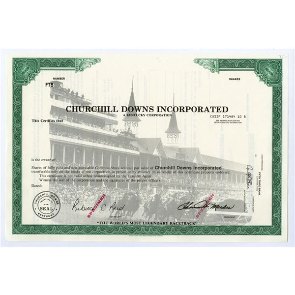 KY. Churchill Downs Inc., Kentucky Derby Horse Race, ND (1970s to 1980s), Specimen Stock Certificate