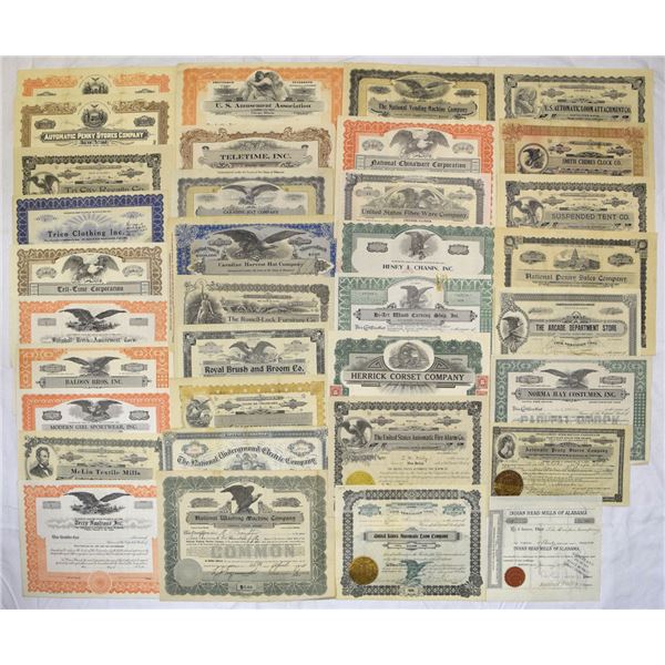 Retail, Apparel & Consumer Goods Stock Certificate Assortment, 1890s to 1930s