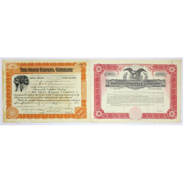 Washington, D.C. and Haiti. Giant Banana Co. and Haitian Pineapple Co., 1910 to 1930s, Stock Certifi