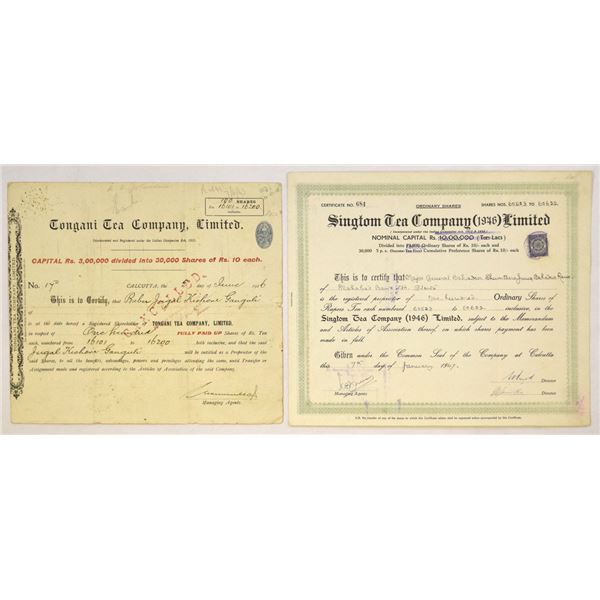 India Tea Plantations, 1926 and 1947, Issued Stock Pair.