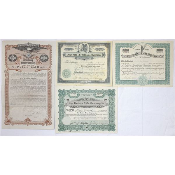 Beverage & Food Manufacturing, 1900 to 1917, Issued Certificate Assortment.