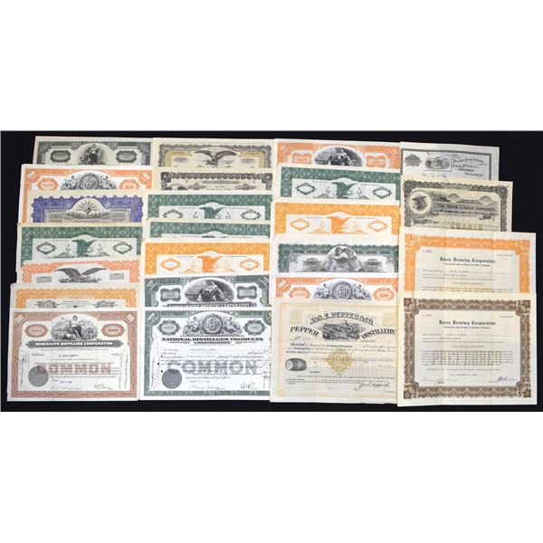 Brewing and Distilling Companies, ca.1900s to 1950s, Issued Stock and Bond Assortment.