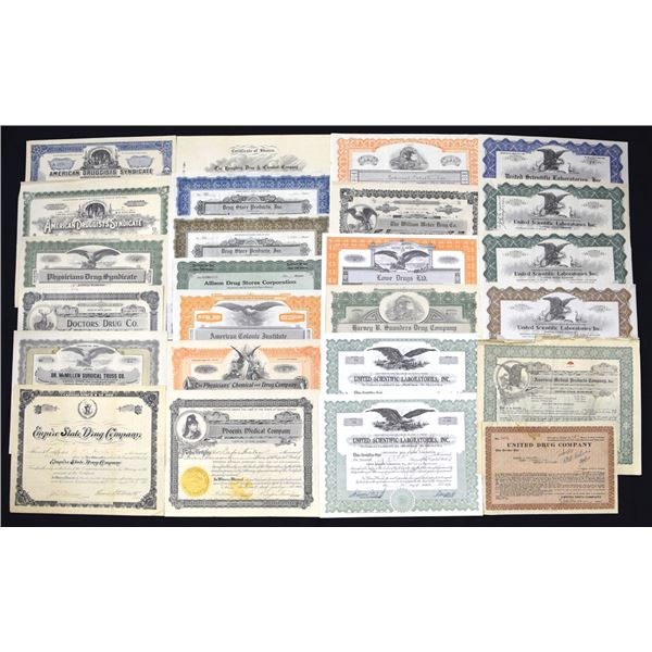 Drug and Medical Related Stock Certificate Collection, ca.1890s to 1950s.