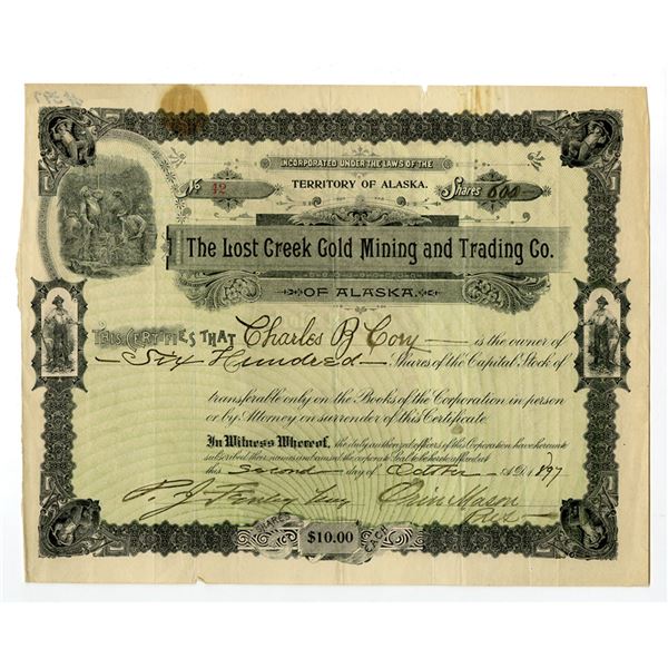 AK. Lost Creek Gold Mining and Trading Co., 1897, I/U Stock Certificate.