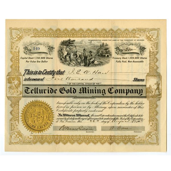 AZ. Telluride Gold Mining Co., 1904, I/U Stock Certificate.