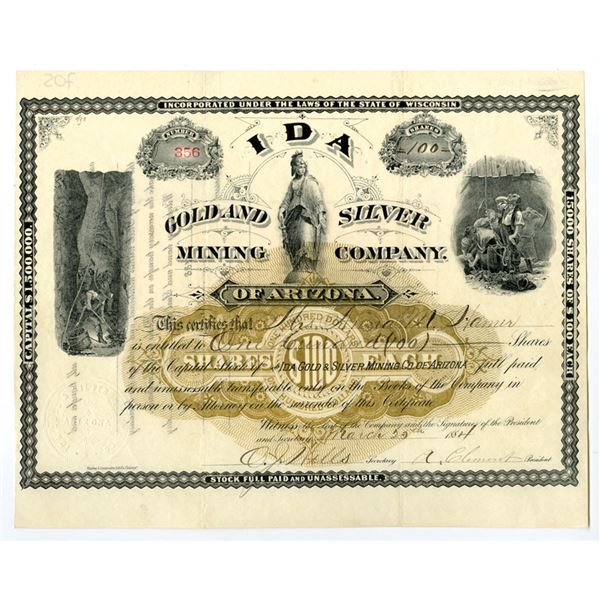 Arizona Territory. IDA Gold and Silver Mining Company of Arizona, 1884, I/U Stock Certificate.