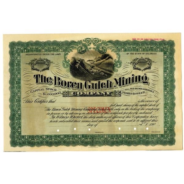 CO. Boren Gulch Mining Company, 1900's Specimen Stock Certificate
