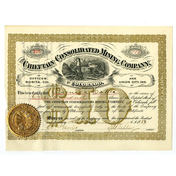 CO. Chieftain Consolidated Mining Company of Colorado, 1884, I/U Stock Certificate.