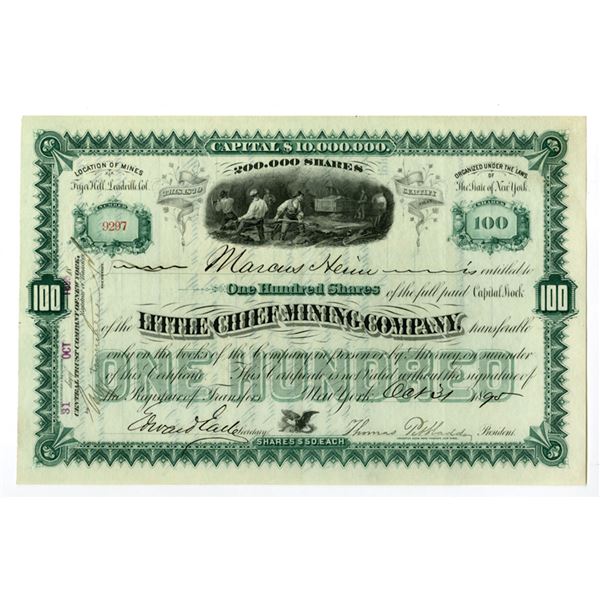 CO. Little Chief Mining Co., 1895, I/U Stock Certificate.