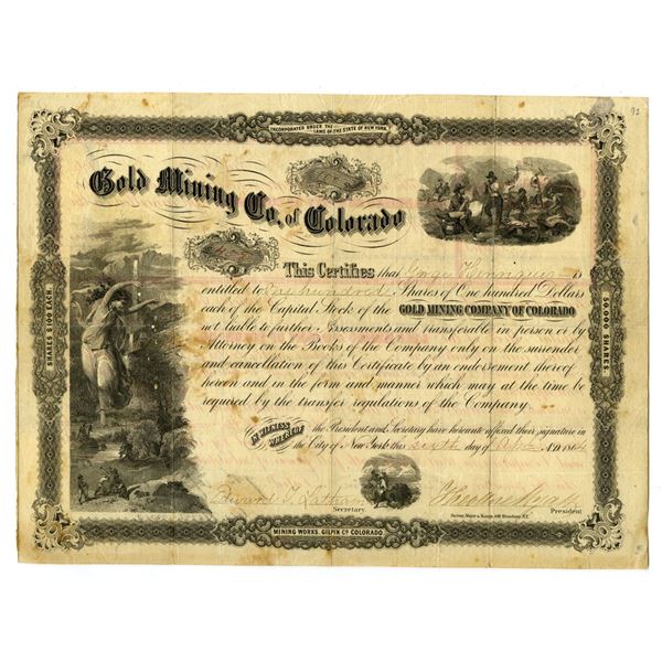 CO. Gold Mining Co. of Colorado, 1864 I/U Stock Certificate