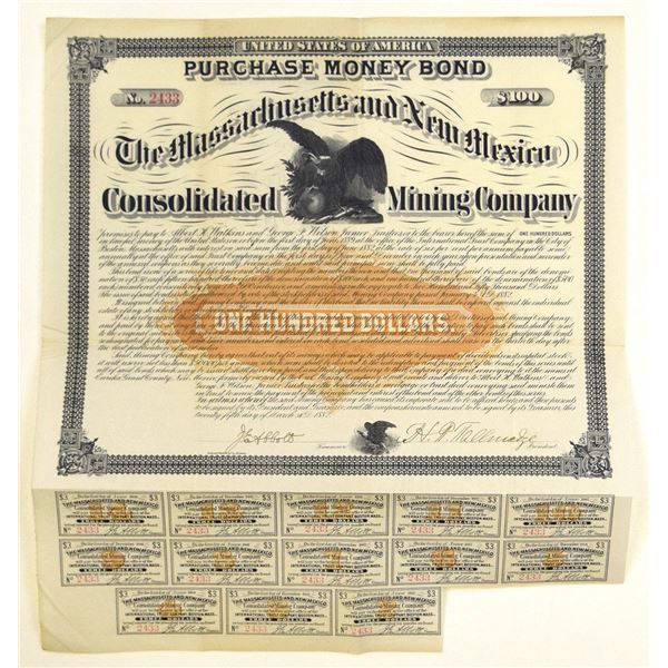 MA. Massachusetts and New Mexico Consolidated Mining Co., 1882. I/U Bond.