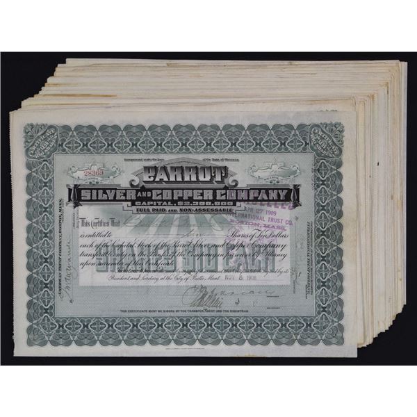 MT. Parrot Silver and Copper Co., 1907 to 1909, I/C Stock Certificates