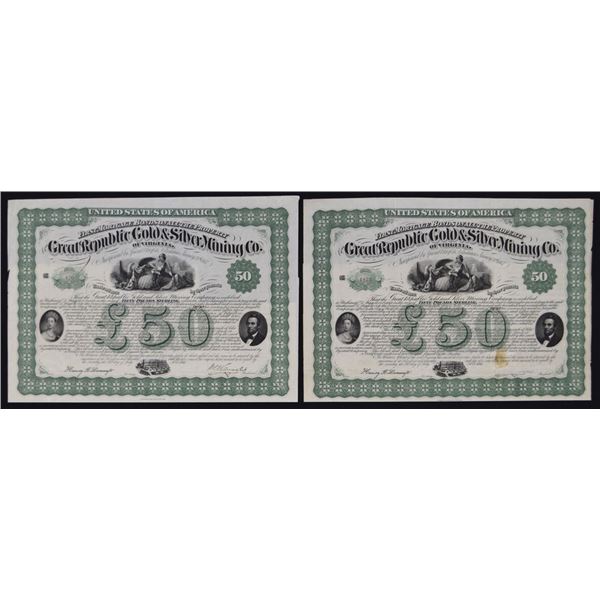 Virginia. Great Republic Gold & Silver Mining Co., 1867, I/U Coupon Bond Pair