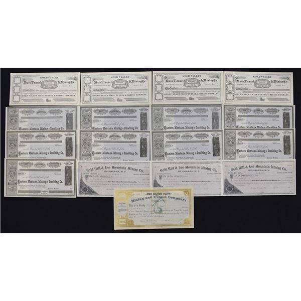 CA, MT, Wyoming Territory, 1870s to 1900s, U/U Mining Stock Certificates.