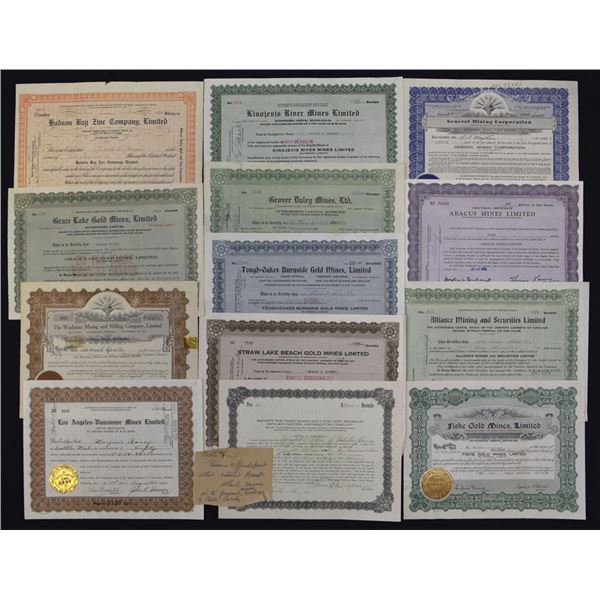 Canada. Mining Share Certificate Selection, early 1910-1959