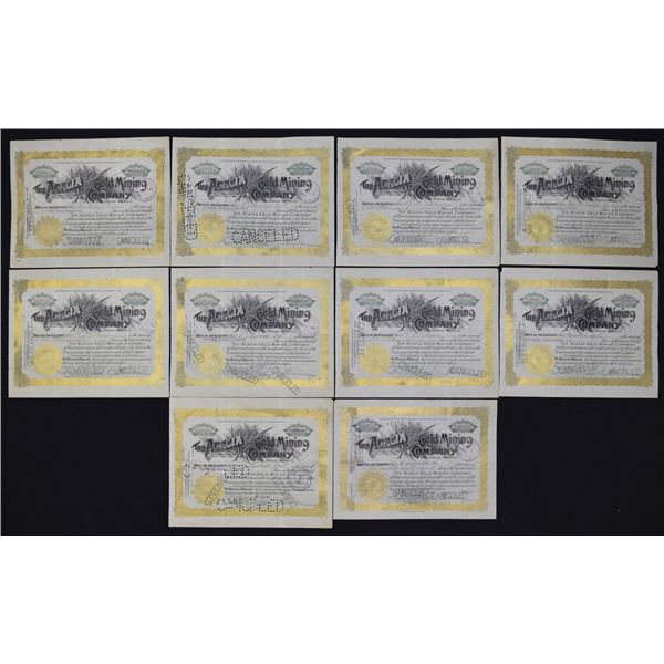 CO. Acacia Gold Mining Co., 1898 and 1899, I/C Stock Certificate Group