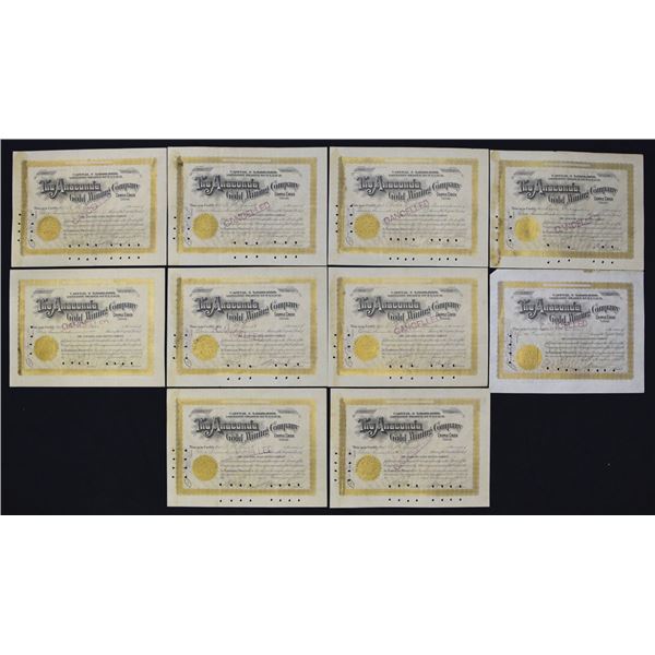 CO. Anaconda Gold Mining Co., 1892 to 1896, I/C Stock Certificate Group