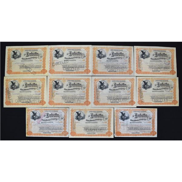 CO. Isabella Gold Mining Co., 1893 to 1901, I/C Stock Certificate Assortment.