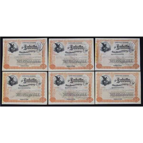 CO. Isabella Gold Mining Co., 1895, I/C Stock Certificate Group