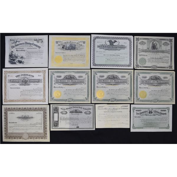 CO. Mining Stock Certificate Collection of U/U Stock Certificates, 1880s to 1910s.