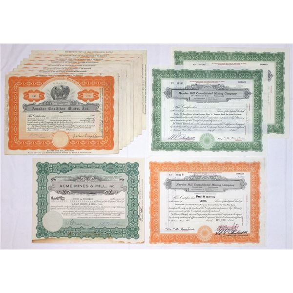 Nevada & Idaho I/U Mining Stock and Bond Assortment, 1929 to 1968.