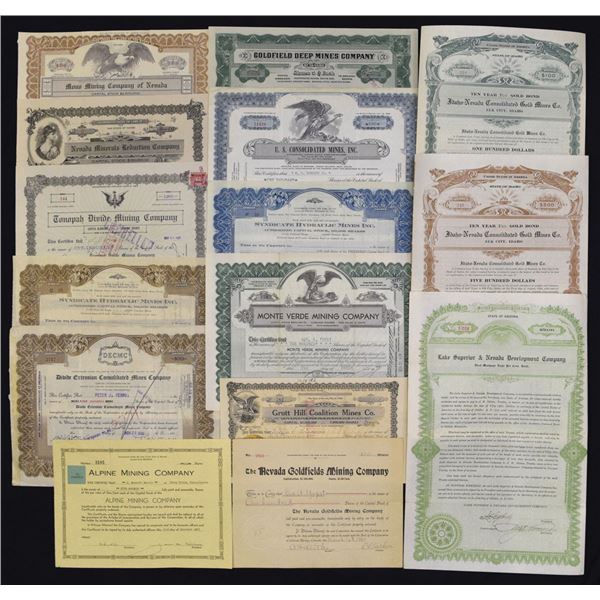 NV. ID. AZ., Western Mining Stock and Bond Collection, ca. early 1900s to 1950s