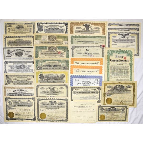 Mining Stock Certificate Assortment, 1870s to 1920s