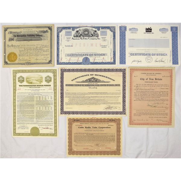 U.S. & Canada, Radio, Insurance, Municipal & Other Industry Bond and Share Assortment, ca.1910 to 19