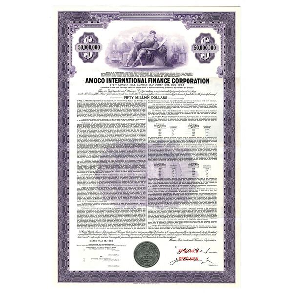 DE. Amoco International Finance Corp., 1969, Specimen $50 Million Dollar Bond.